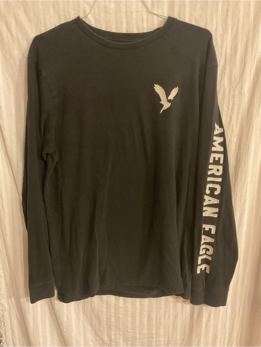 Vintage American Eagle Super Soft Black Long Sleeve Tee with White Logo Sz.L